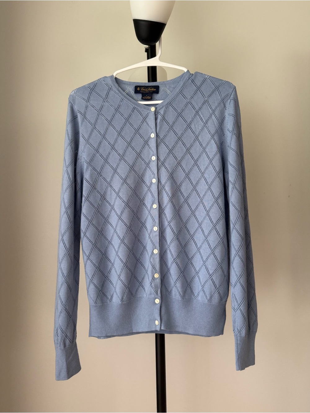 Brooks Brothers Light Blue Diamond Point Cardigan L